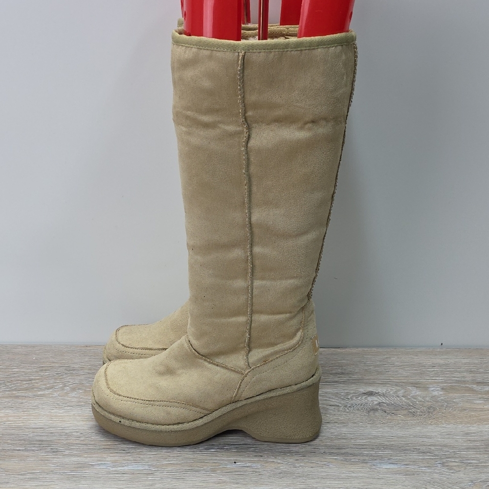 VNTG 90s/Y2k L.E.I. Platform Chunky Knee High/Midcalf Boot Faux Suede Tan Sz 7